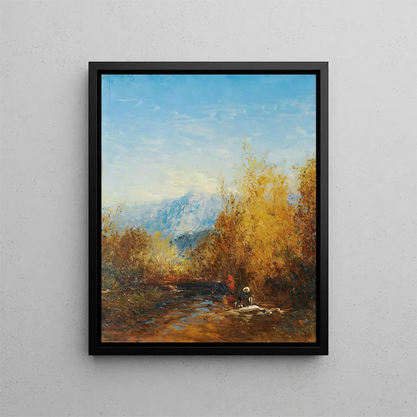 Ein Gruppe von Personen in einer Berglandschaft - Félix Ziem — gerahmtes Bild an der Wand