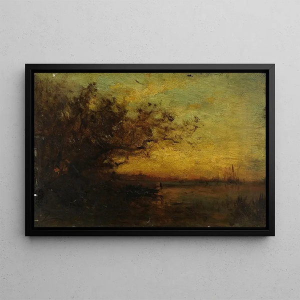 Wasserlandschaft bei Sonnenuntergang auf der Rückseite zwei Studien - Félix Ziem — gerahmtes Bild an der Wand