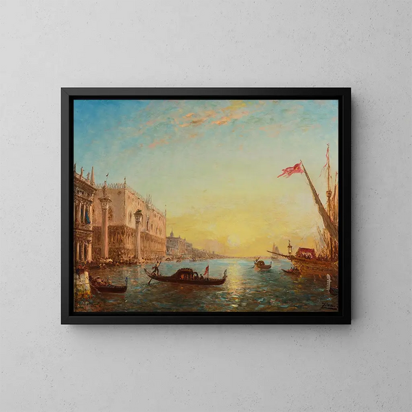 Sonnenaufgang vor der Piazzetta und dem Dogenpalast, Venedig - Félix Ziem — gerahmtes Bild an der Wand