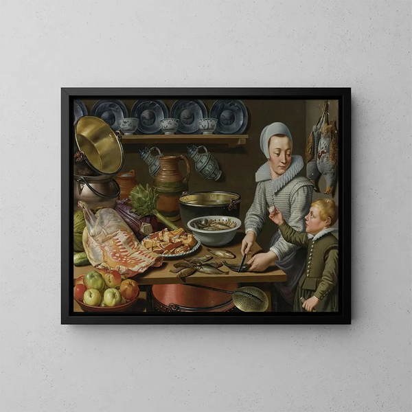 Szene in der Küche - Floris van Schooten — gerahmtes Bild an der Wand