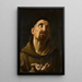 Saint Didacus d'Alcalá, der Rosenknöpfe hält - Schule von Guido Reni — gerahmtes Bild an der Wand