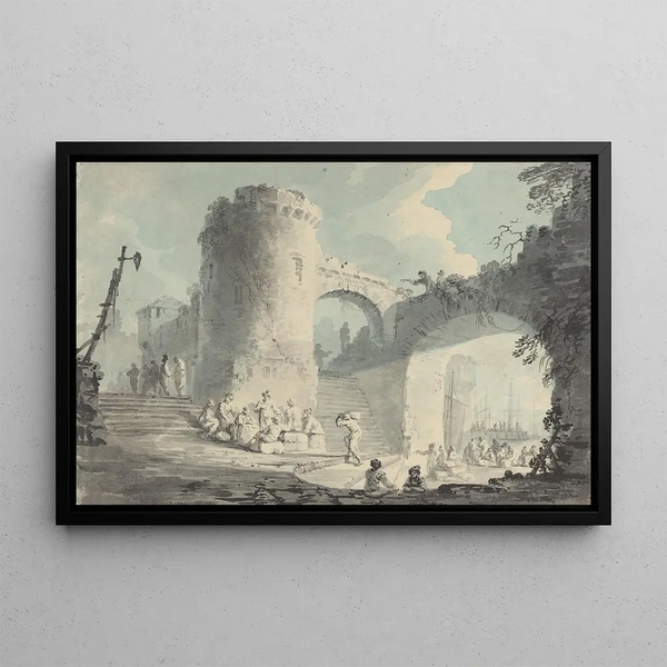 Hafenansicht - Schule von Claude Joseph Vernet — gerahmtes Bild an der Wand