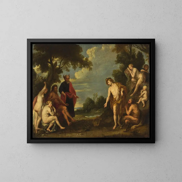 Der Midas-Urteil - Jacob Jordaens Schule — gerahmtes Bild an der Wand