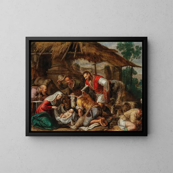 L'Adoration des bergers - Schule von Jacopo da Ponte — gerahmtes Bild an der Wand