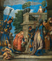 Elegante Figuren mit Hellebardieren in der Nähe einer Loggia - Schule von Paolo Caliari — Ansicht des Kunstwerks