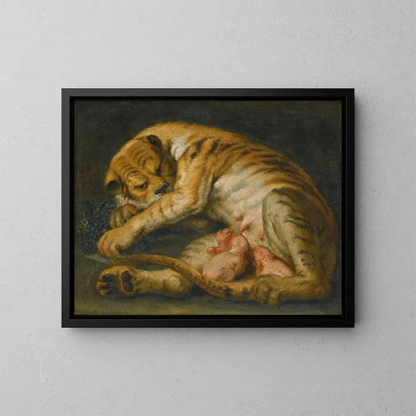 Eine Tigerin mit ihren Jungen - Schule von Peter Paul Rubens — gerahmtes Bild an der Wand