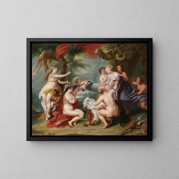 Diane entdeckt die Schwangerschaft von Callisto - Schule von Peter Paul Rubens — gerahmtes Bild an der Wand