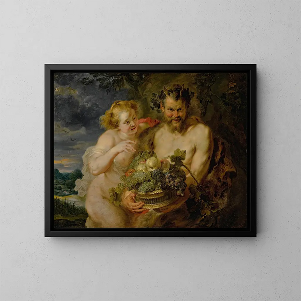 Satyre und Bacchante - Schule von Peter Paul Rubens — gerahmtes Bild an der Wand