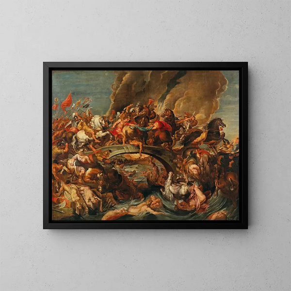 Die Schlacht der Amazonen - Schule von Peter Paul Rubens — gerahmtes Bild an der Wand