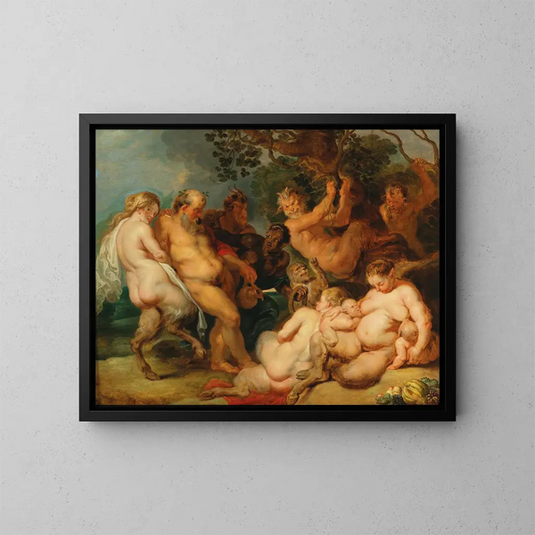 Der betrunkene Silen - Schule von Peter Paul Rubens — gerahmtes Bild an der Wand