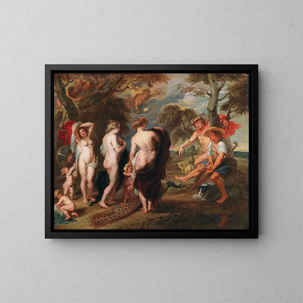 Der Urteil des Paris - Schule von Peter Paul Rubens — gerahmtes Bild an der Wand