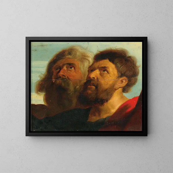 Zwei männliche Köpfe - Schule von Peter Paul Rubens — gerahmtes Bild an der Wand