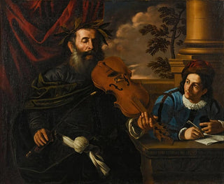 Follower of Pier Francesco Mola - Homer playing the violin in the company of a pupil.webp