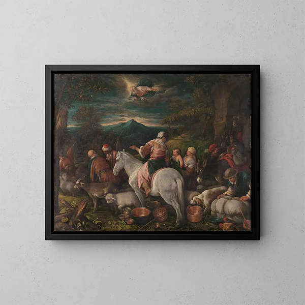 Abraham verlässt Haran - Francesco Bassano der Jüngere — gerahmtes Bild an der Wand