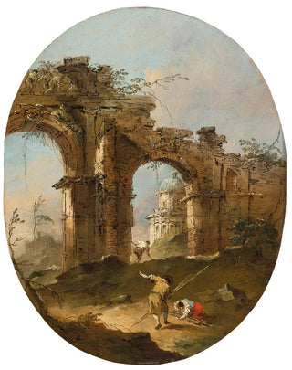Francesco Guardi - An Architectural Capriccio With Figures By A Ruined Arch.webp