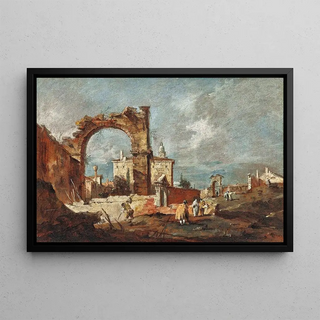 Francesco Guardi - Capriccio with a ruinous arch and a villa in the background.webp