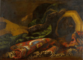 Naturstillleben mit Teppichen, einem Putto und einer Violine - Francesco Noletti — Ansicht des Kunstwerks