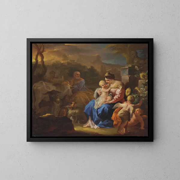 Das Ruhezustand während der Flucht nach Ägypten - Francesco Solimena — gerahmtes Bild an der Wand