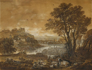 Francesco Zuccarelli - A Landscape with Shepherds Resting Under a Tree by a Cascade.webp