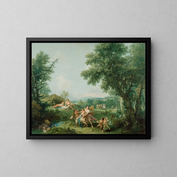 Landschaft mit der Erziehung des Bacchus - Francesco Zuccarelli — gerahmtes Bild an der Wand