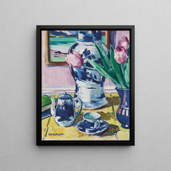 Naturmorte mit Tulpen und Iona - Francis Campbell Boileau Cadell — gerahmtes Bild an der Wand