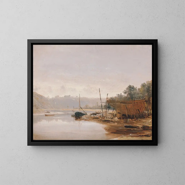 Bau von Booten in der Nähe von Dinan in der Bretagne - Francis Danby — gerahmtes Bild an der Wand