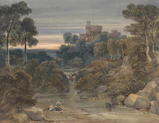 Francis Oliver Finch - Landscape with Castle Waterfall and Stream in Foreground.webp