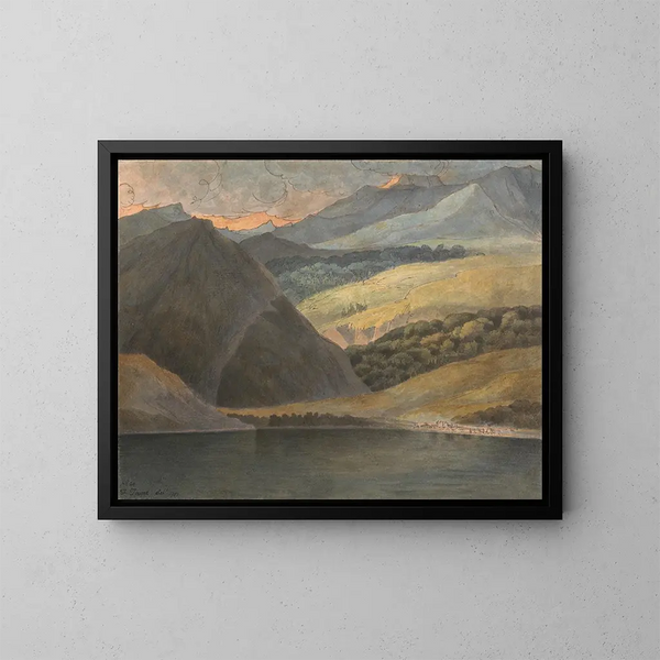 Ansicht des Lago Maggiore bei Dämmerung - Francis Towne — gerahmtes Bild an der Wand