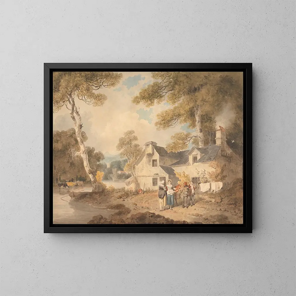 Potier auf Reisen vor einem Cottage - Francis Wheatley — gerahmtes Bild an der Wand