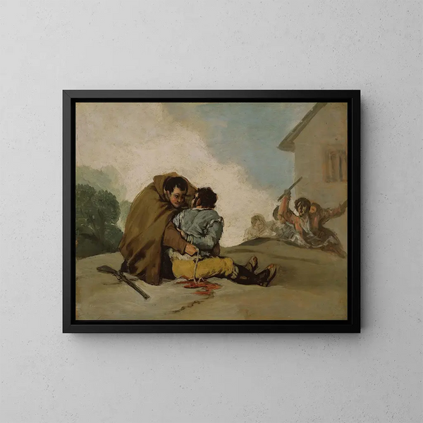 Das Bruder Pedro bindet El Maragato mit einer Schnur - Francisco de Goya — gerahmtes Bild an der Wand