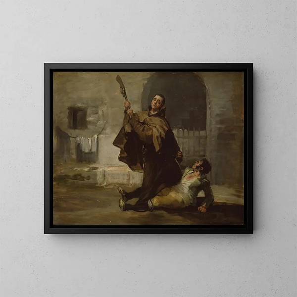 Der Bruder Pedro schlägt El Maragato mit dem Gewehrkolben - Francisco de Goya — gerahmtes Bild an der Wand