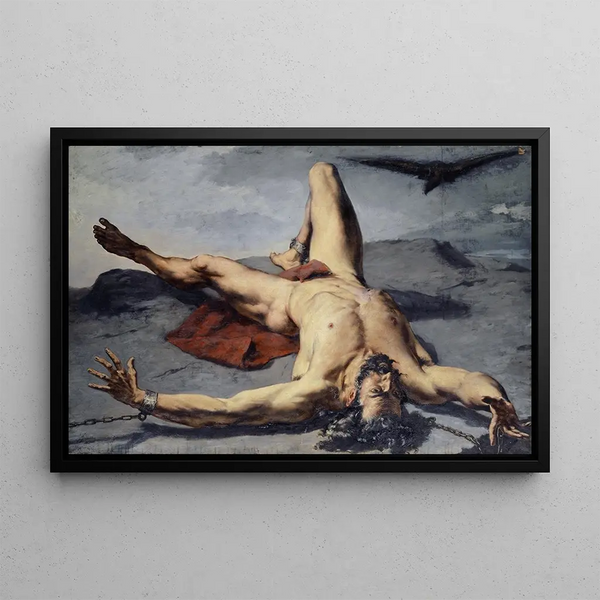 Prométhée forged auf einem Felsen - Frank Buchser — gerahmtes Bild an der Wand