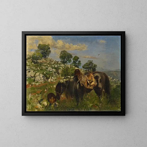 Cavalier dans les hautes herbes - Frank Buchser — gerahmtes Bild an der Wand