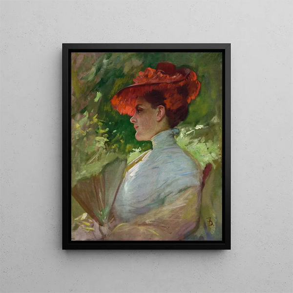 Portrait der Dame mit rotem Hut von Maggie Wilson - Frank Duveneck — gerahmtes Bild an der Wand