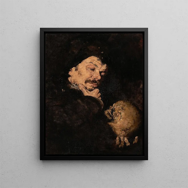 Mann, der einen Schädel hält - Frank Duveneck — gerahmtes Bild an der Wand