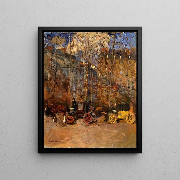 Les taxis - Frank Edwin Scott — gerahmtes Bild an der Wand
