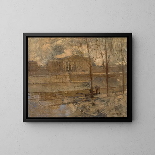 Schlafzimmer des Abgeordnetenhauses im Nebel - Frank Edwin Scott — gerahmtes Bild an der Wand