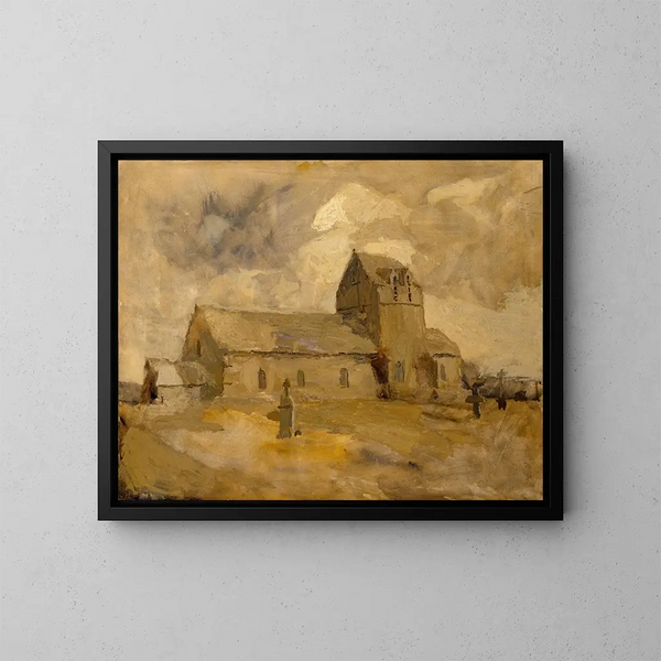 Kirche und Dorffriedhof in der Bretagne - Frank Edwin Scott — gerahmtes Bild an der Wand