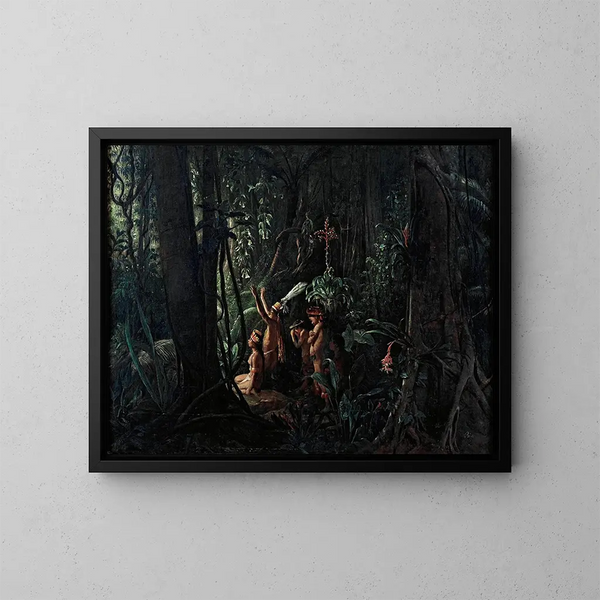 Indianer Amazonas, die dem Sonnengott huldigen - François-Auguste Biard — gerahmtes Bild an der Wand