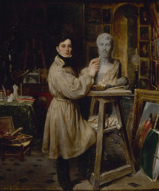 FranoisGabrielGuillaume Lpaulle - JeanPierre Dantan 18001869 dans son atelier modelant le buste de Lpaulle.webp