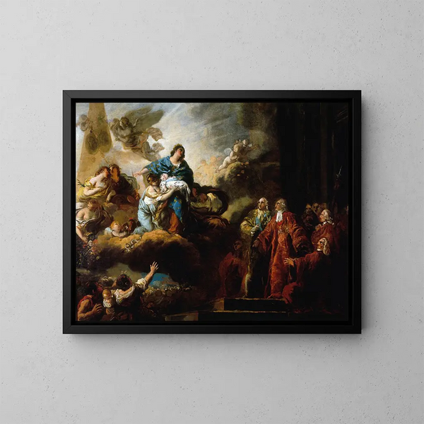Allegorie der Geburt des Delfins am 22. Oktober 1781 - François-Guillaume Ménageot — gerahmtes Bild an der Wand