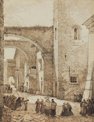 FranoisMarius Granet - A Priest Processing through a Medieval Street in Viterbo.webp