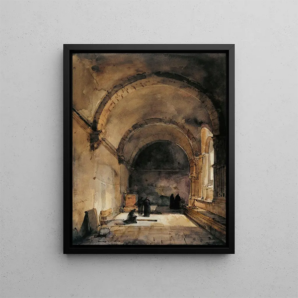 Fünf Figuren unter einer Gewölbedecke - François-Marius Granet — gerahmtes Bild an der Wand