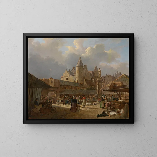 Der alte Fischmarkt in Antwerpen - François Antoine Bossuet — gerahmtes Bild an der Wand