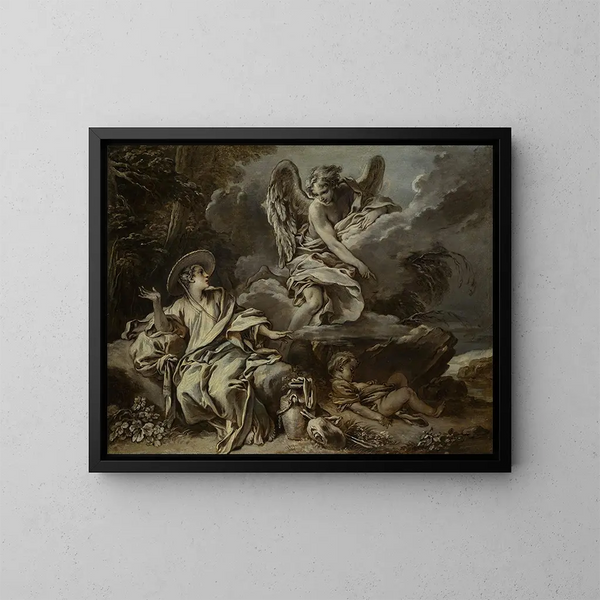 Hagar und Ismael in der Wüste mit dem Engel - François Boucher — gerahmtes Bild an der Wand
