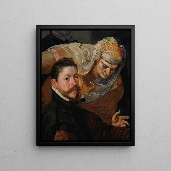 Portrait eines sitzenden Künstlers mit einer Frau, die sich auf seine Schulter lehnt - Frans Floris — gerahmtes Bild an der Wand