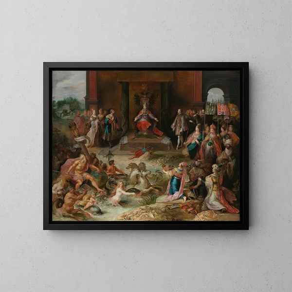 Allegorie auf die Abdankung des Kaisers Karl V. in Brüssel - Frans Francken der Jüngere — gerahmtes Bild an der Wand