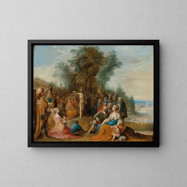 Johannes der Täufer predigt in der Wüste - Frans Francken der Jüngere — gerahmtes Bild an der Wand