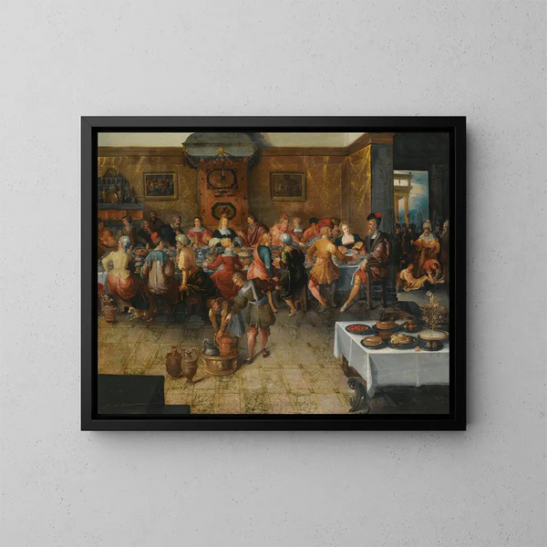 Die Parabel vom Hochzeitsmahl - Frans Francken der Jüngere — gerahmtes Bild an der Wand