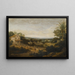 Ein Landschaft in Brasilien mit Blick auf die Várzea, europäische und indigene Menschen, die sich einer Kirche im Vordergrund nähern - Frans Post — gerahmtes Bild an der Wand